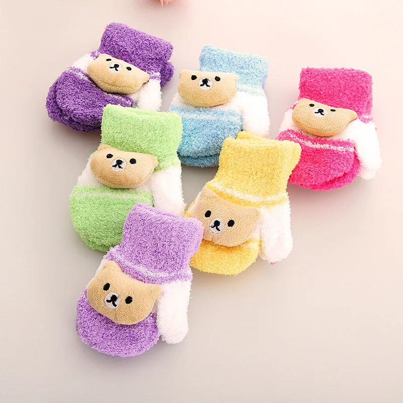 Перчатки для маленьких девочек с милыми мультяшными животными зимние теплые варежки