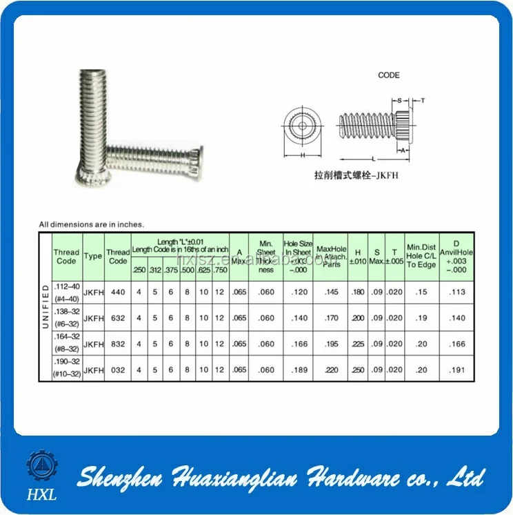KFH 4-40 steel tin plated broaching studs