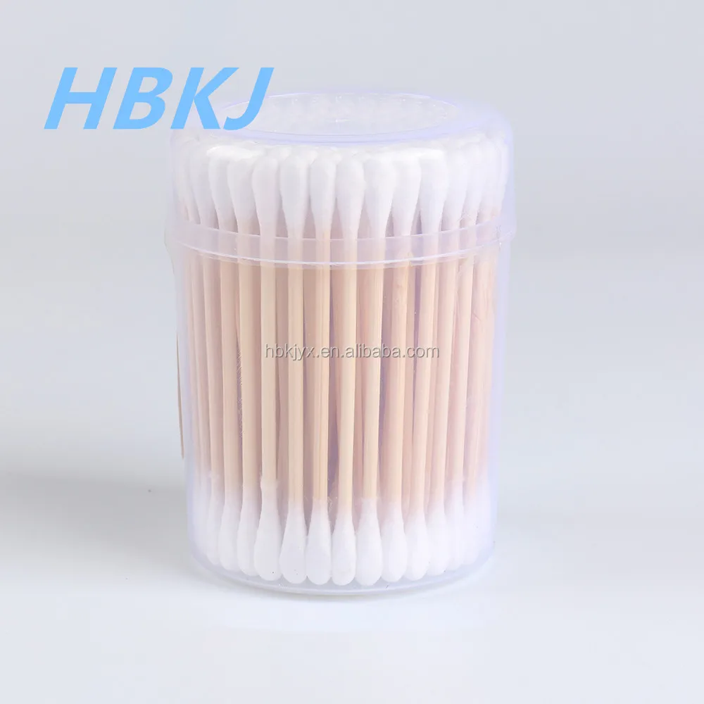 OEM non sterile PE bag package double tips cotton swabs for daily use bamboo wooden cotton swabs