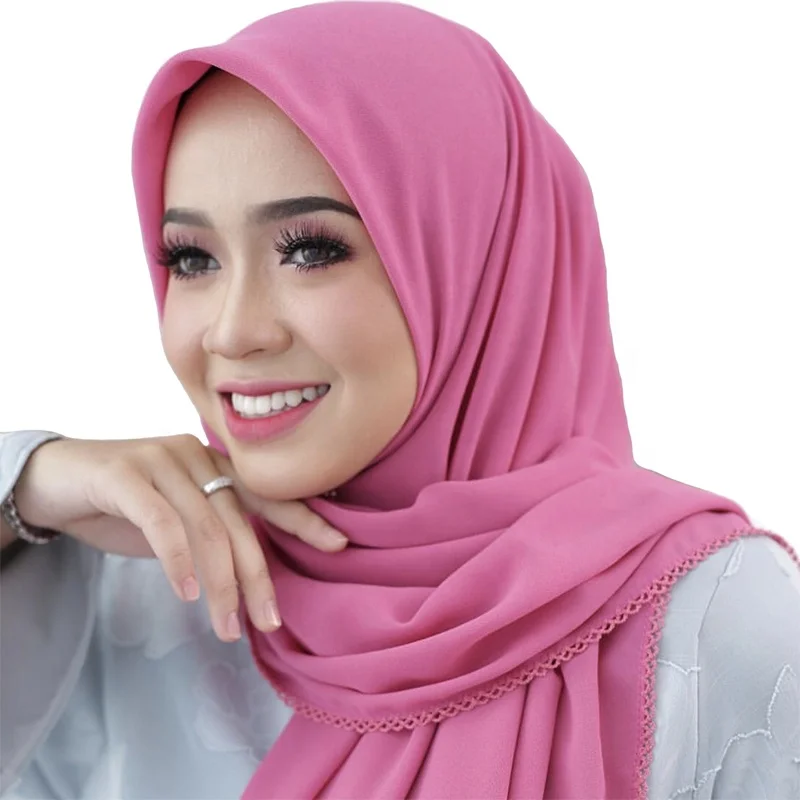 Wholesale Islamic Shemagh Solid Color High Quality Plain Chiffon Muslim Hijab Scarf Shawl Pashmina For Lady