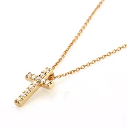 18K Solid Gold Real Diamond Cross Pendant Gold Necklace for Women