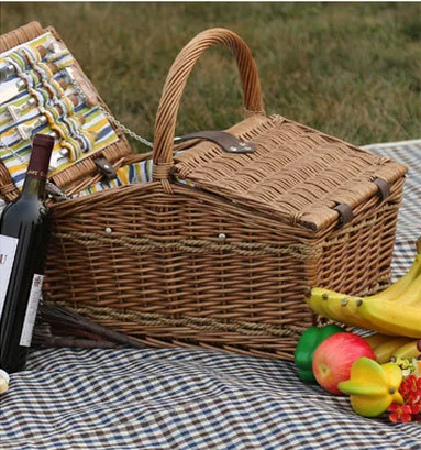 
new willow picnic basket for four person tableware rattan outdoor wicker picnic basket 