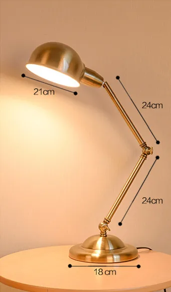 Adjustable Swing Arm Vintage Bronze Iron Desk Reading Light Industrial Table Lamp