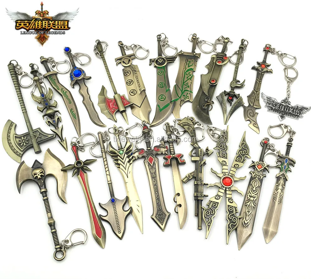 Factory Wholesale Metal Sword  key chains LOL key chains Games MINI key chains