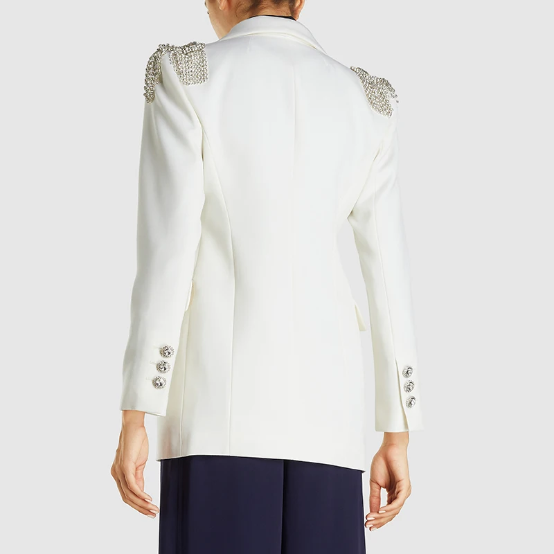 Модный дизайн украшенный кристаллами индивидуальный Повседневный белый блейзер для женщин
