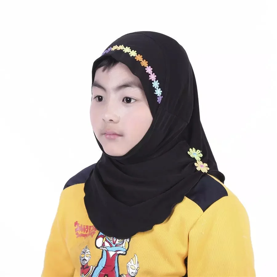 Cute little girls hijab with lovely flower Kids Easy-wear hijab
