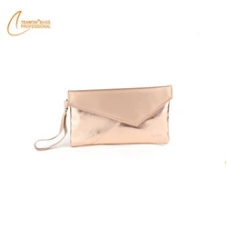 Fashion Modern Ladies Evening Party Rose Gold PU Leather Clutch Bag for Women Teamtai Bags Keyring + Hand Strap Fold Over CN;ZHE