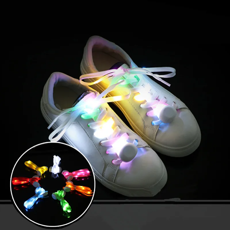 Yrunfeety Nylon LED Shoelaces Flat Glitter Shoe Laces Colorful Light Up Led Shoe Laces for Running Shoes Gift 9 Colors