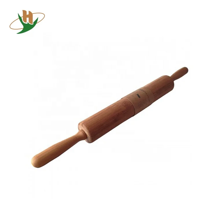 Custom traditional wooden bamboo dumpling rolling pin with easy roll bearings