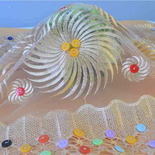 HLSD158 Swiss Quality Textile 100% polyester mesh sequin Embroidery Fabric With Beads for dress