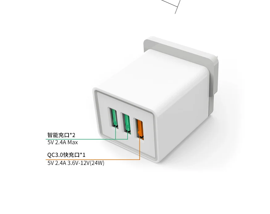 CE approval quick charger 3 ports QC3.0 charger UK plug