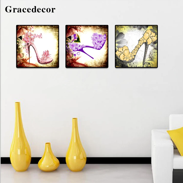 
Fashion High-heeled Shoes Decor Latest Modern Wall Glass Painting Designs For Shop 