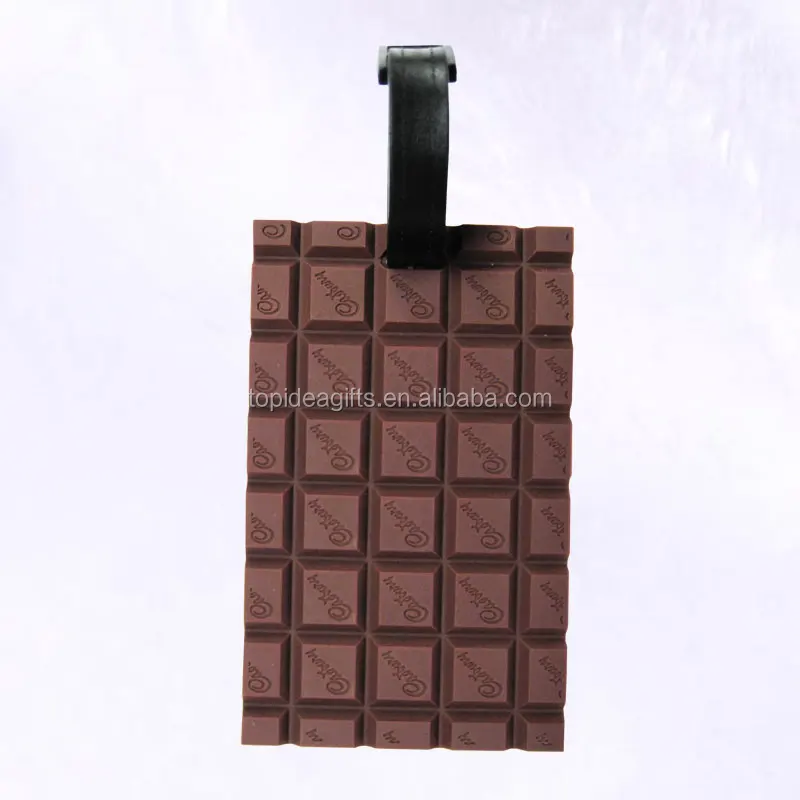Export customized personalized chocolate shape and color rubber luggage tags ID card holder for market