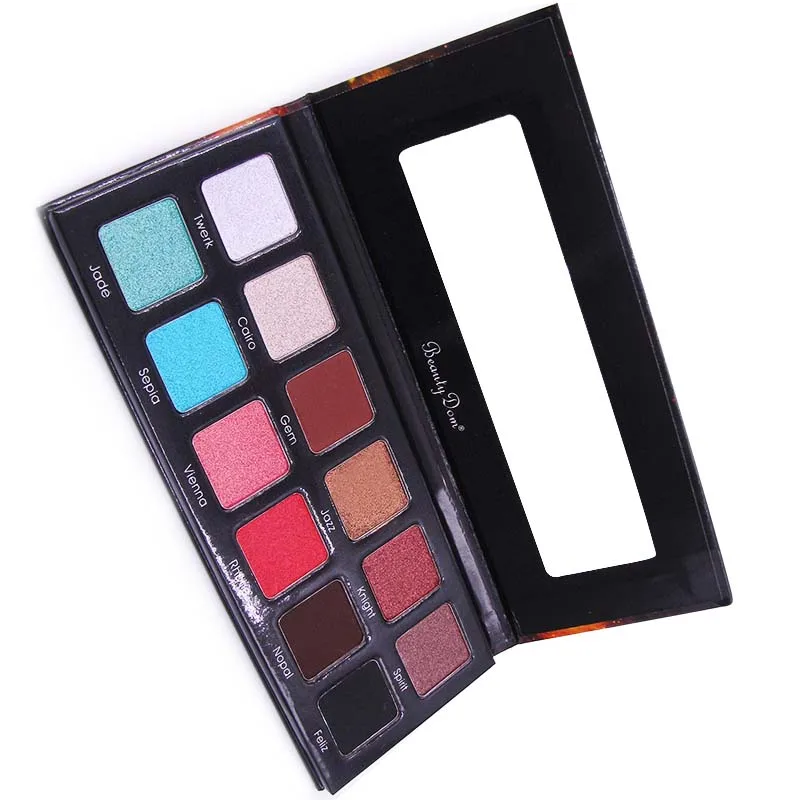 OEM 12 Colours Professional Cosmetics Waterproof Glitter Makeup Eyeshadow Palette with Private Label