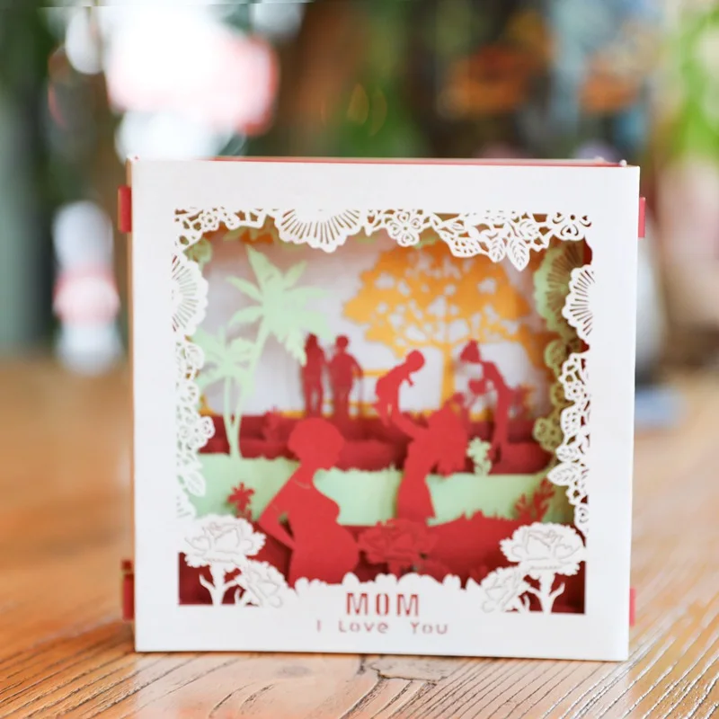 
Fancy Handmade Laser Cut Mothers Day Thank You Cards 3d Pop Up Greeting Card for Retail 