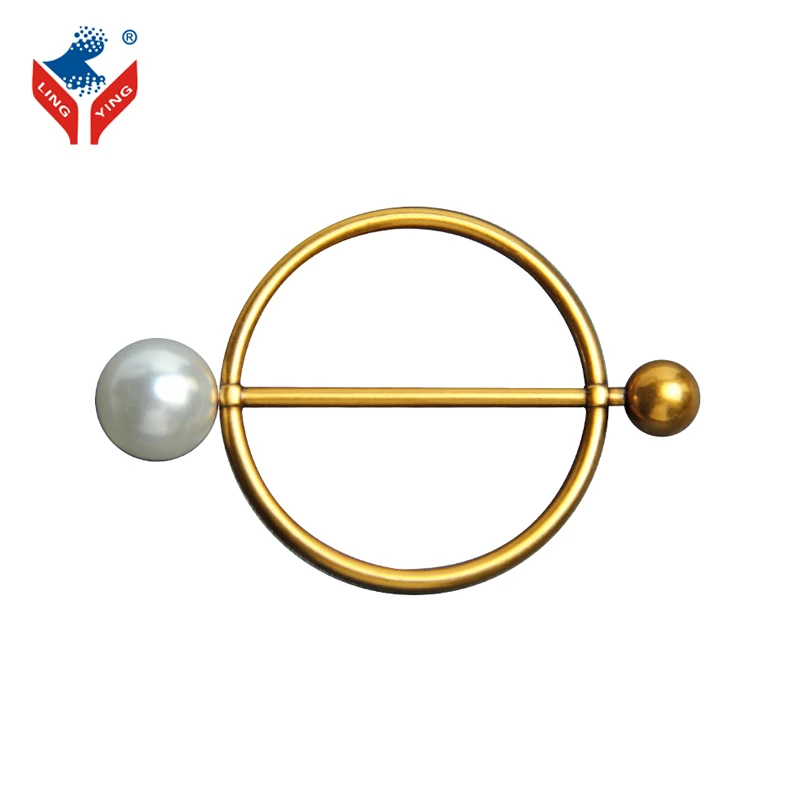 Elegant Golden Round Garment Buckle Slider Scarf Buckle With Pearl