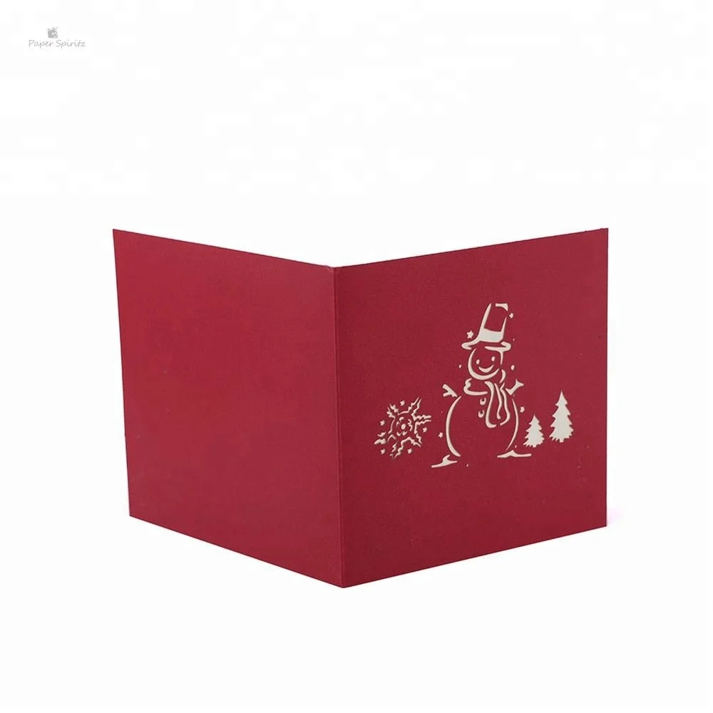 
Christmas tree and snowman pop up card 3D laser cut handmade postcards custom Christmas greeting cards gifts souvenirs 