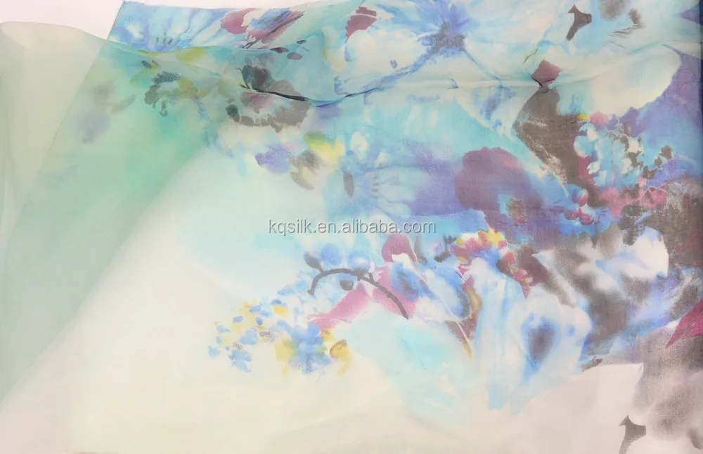 
nature romantic transparent big floral daisy print pure silk organza 