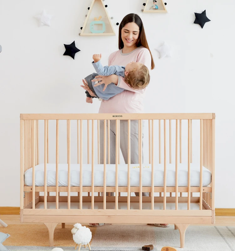 
High Quality Solid Wood Baby Bed Safety Baby Crib Attached Bed 