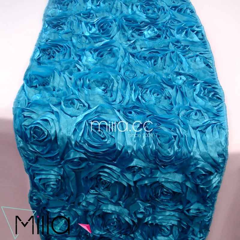 
Satin rosette table cloth table runner for wedding banquet 