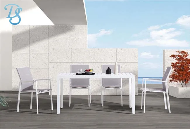 New arrival aluminium garden dining set high quality aluminium table outdoor chairs Mesh outdoor chair aluminium dining chairs