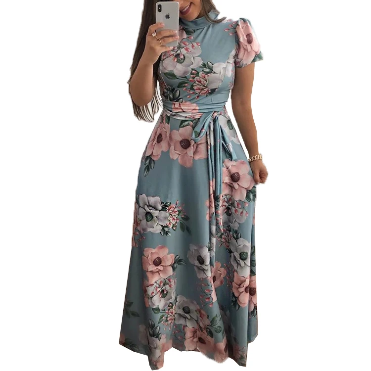 Wholesale Modern Stylish Woman Clothing Ladies Floral Print Long Maxi Dress