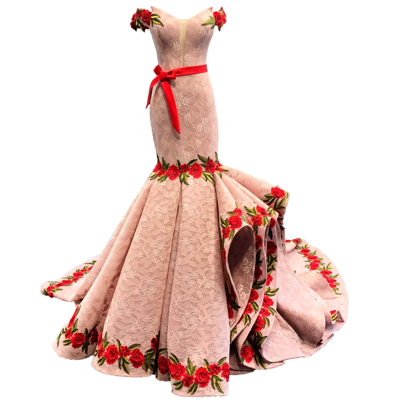 Jancember RSM66737 real cheap peach applique trumpet mermaid fashionable party evening dress