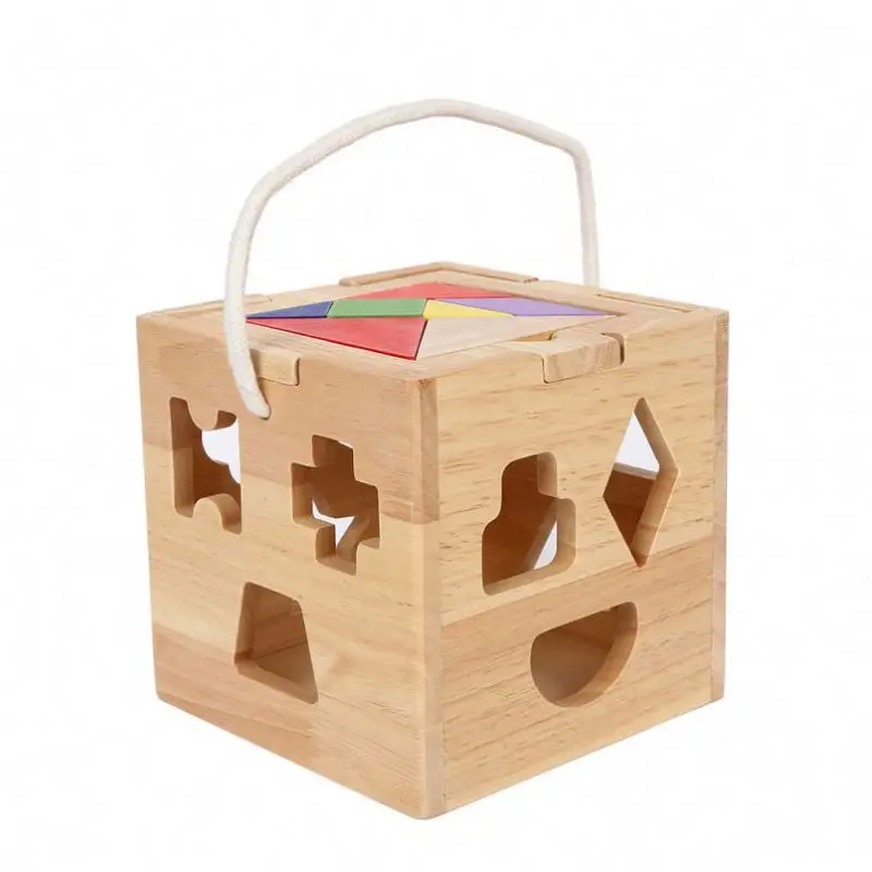 2019 wooden educational toys shape sorting cube geometry box portable tote toys
