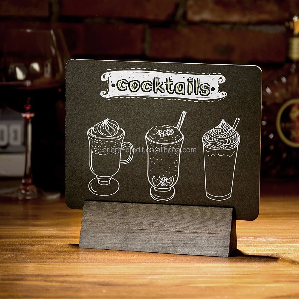 Set of 4 Tabletop Double Sided Chalkboard Display Sign, Placeholder with Wooden Base Stand, Gray