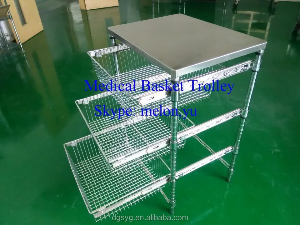 Single Bay Sliding Chrome Wire Basket Trolley for Hospital