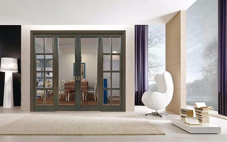 Hot sale modern design double sliding glass wood door for living room