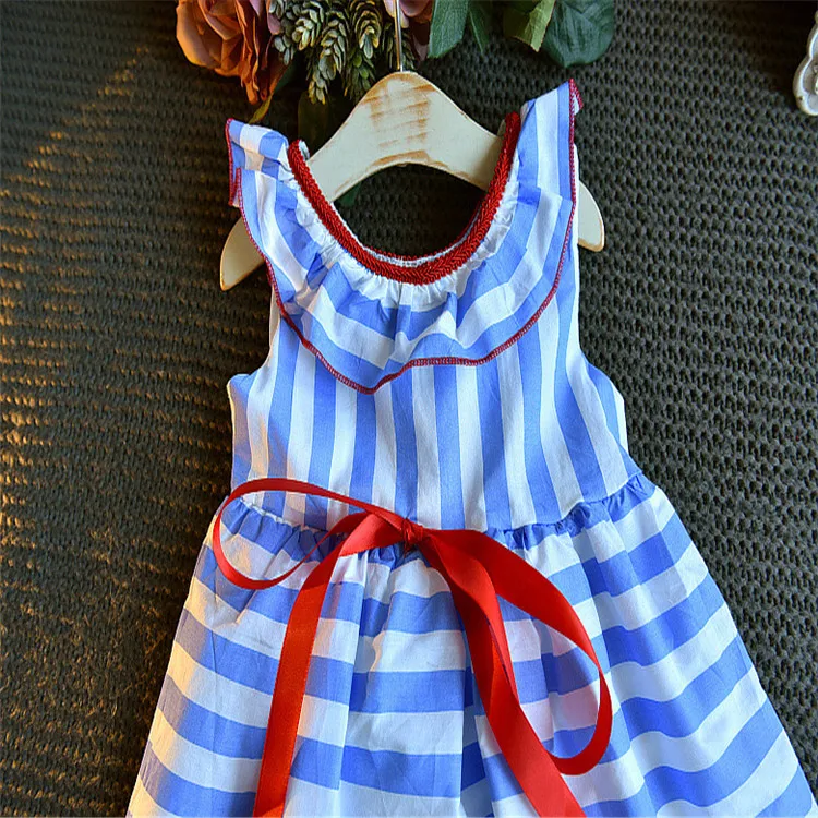 2019 Fashion girls dress cotton sleeveless stripe organic fabric baby dress