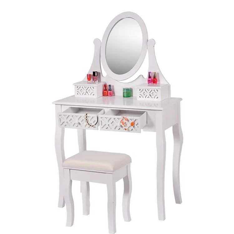 Custom Color Bedroom Wooden Dressing Table With Mirrors