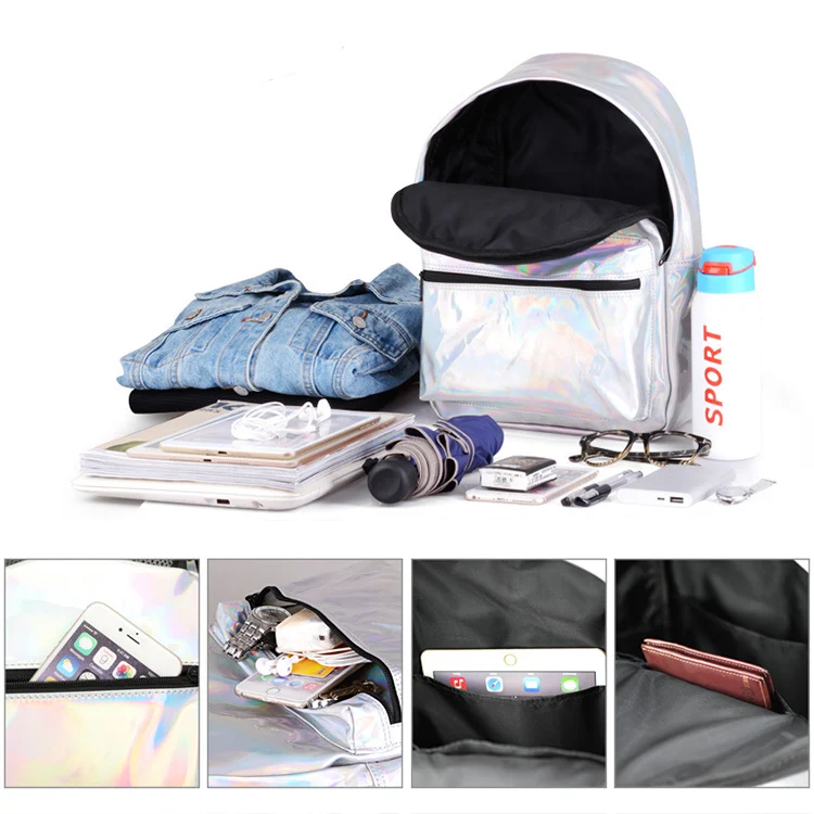 Fashion laser luminous holographic school bag teens magic backpack bag for girls