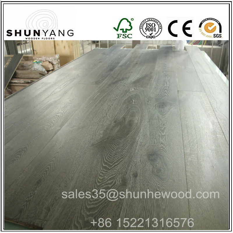 FSC Certified Smoked White oak Grey color parquet hardwood flooring