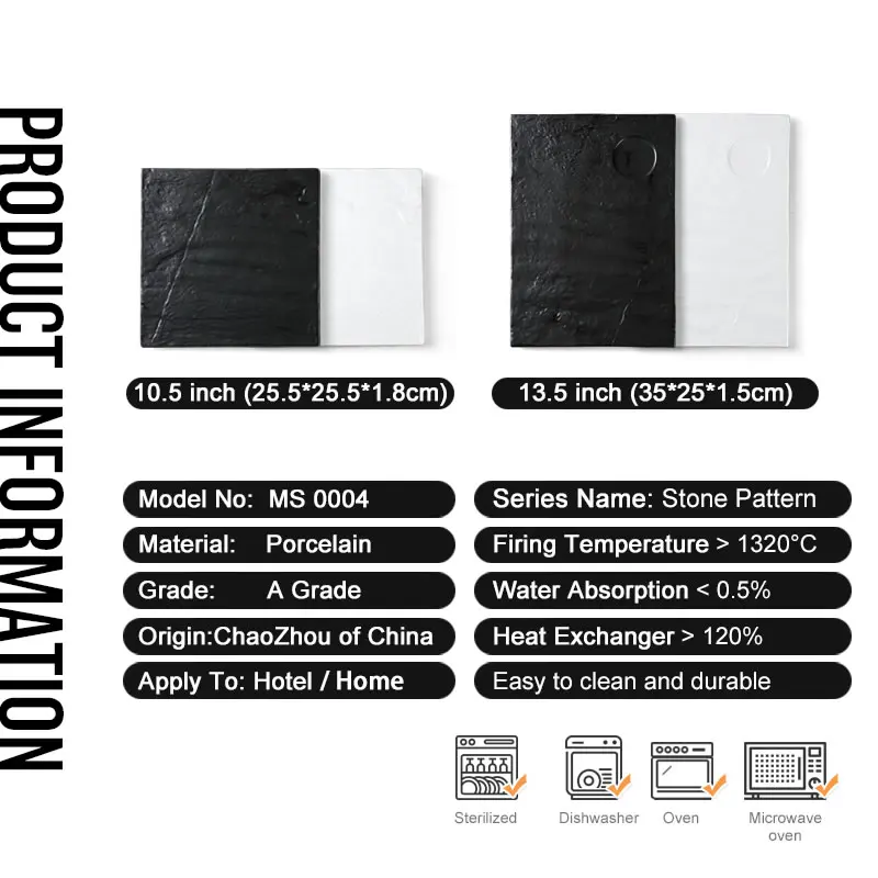 Factory direct wholesale ceramic square sushi plate,porcelain matte black steak dish and white ceramic plate for restaurant