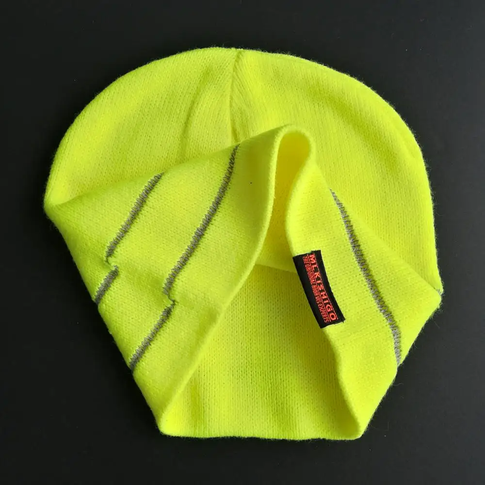 OEM sports acrylic knit fluorescent hat with reflective yarn