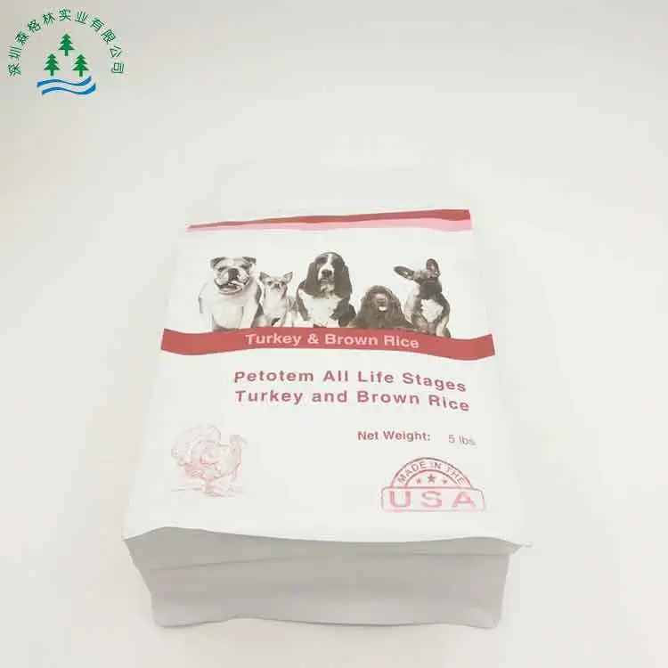 New product custom pattern printed kraft paper ziplock flat bottom pet food bag