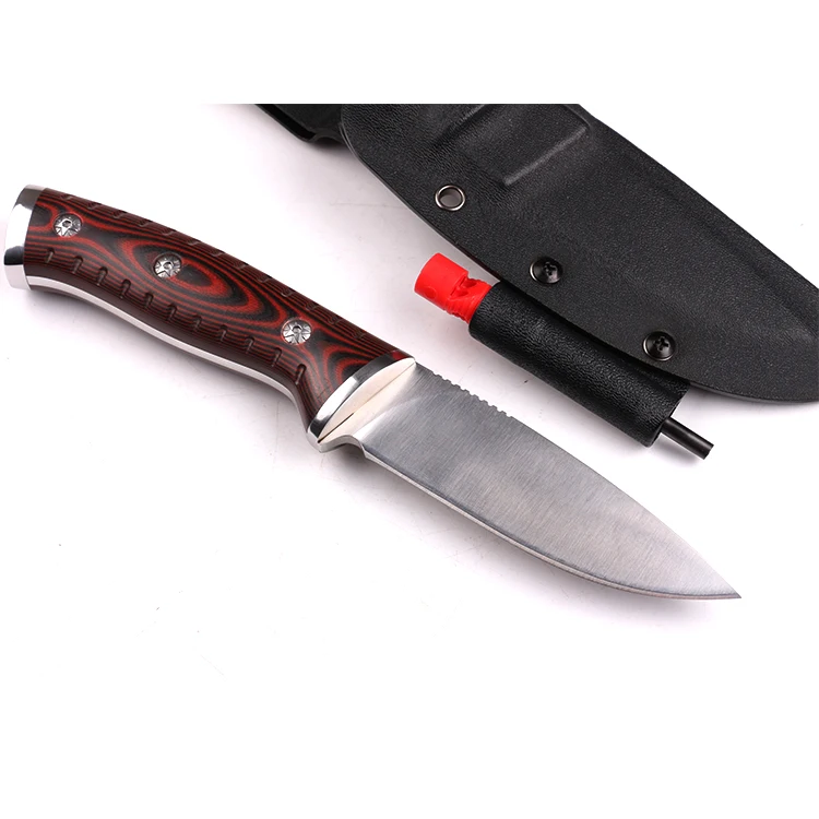 7CR17MOV stainless steel fixed blade camping knife survival rescue hunting knife with fire starter