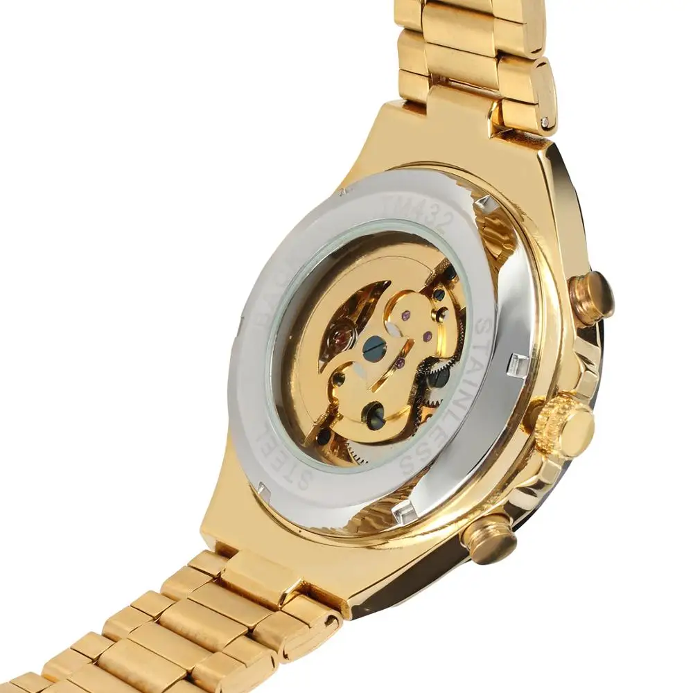 Китайская фабрика, Брендовые Часы Топ 10 T- Winner, золотые Роскошные Мужские автоматические механические Автоматические часы-скелетоны из нержавеющей стали для мужчин