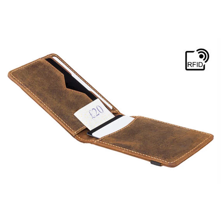 RFID Card Holder Slim Wallets Men BROWN Crazy horse style Embossed Leather Small Wallet Card Holder Band Wallet Leather Card Cas