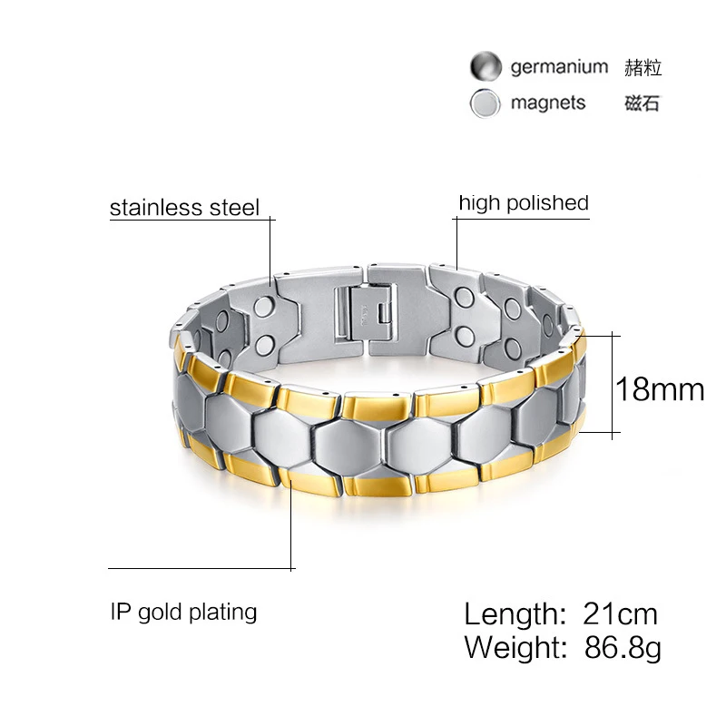 Japan Magnetic Bracelet 18mm Wide Stainless Steel IP Black Plating with germanium negat ion magnetic bracelet