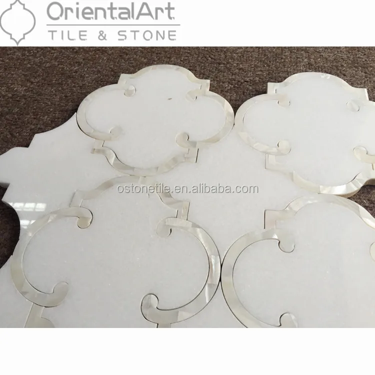 Pure white marble and mother of pearl mix water jet mosaic bathroom wall tiles