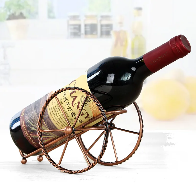 Europe style Metal Wine rack red bronze iron wheels design Wine holder Decoration bar Shelf Beer whisky wine bottles