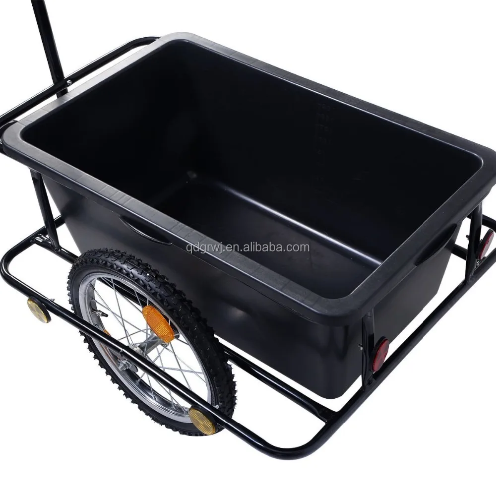 90L plastic tray bike bicycle cargo trailer with pneumatic wheel