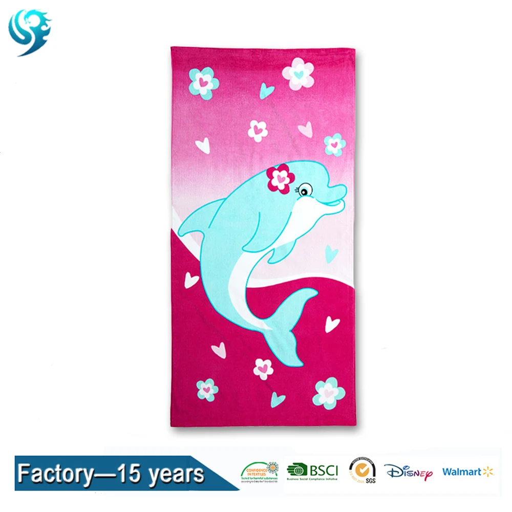 China Factory 100% Cotton Reactive Printed Custom Dolphin sea printed beach towel