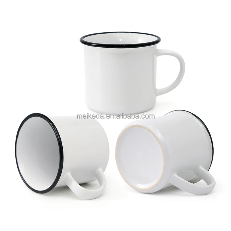 8oz Ceramic Camper Mug Customized Sublimation White Mug with Color Rim