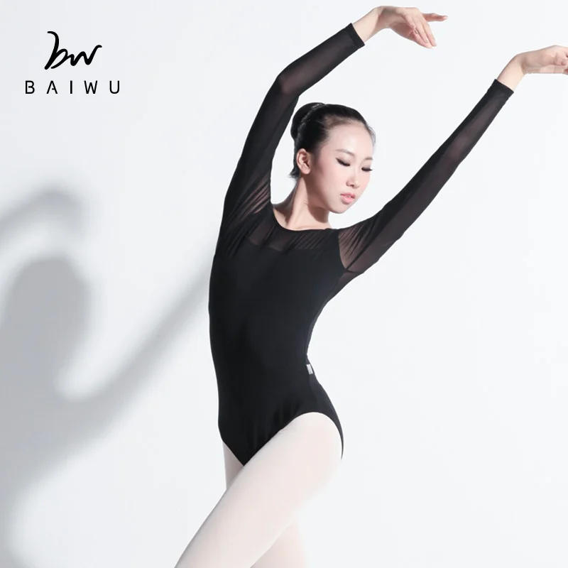 116141057 Mesh Ballet Training Dance Wear Gymnastics Leotard Long Sleeve Women