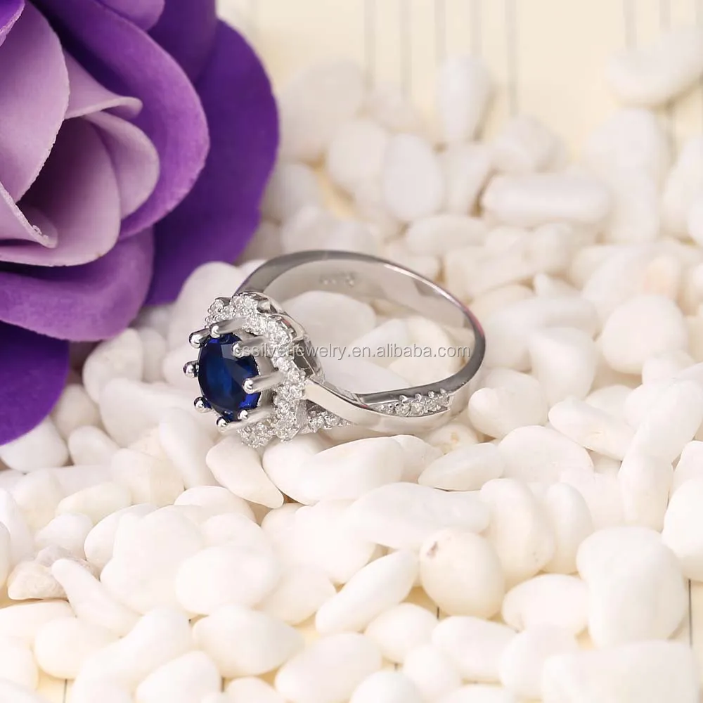 Hot Sale Fashion Sapphire Gemstone Rhodium Plating Silver Artificial Jewelry Set