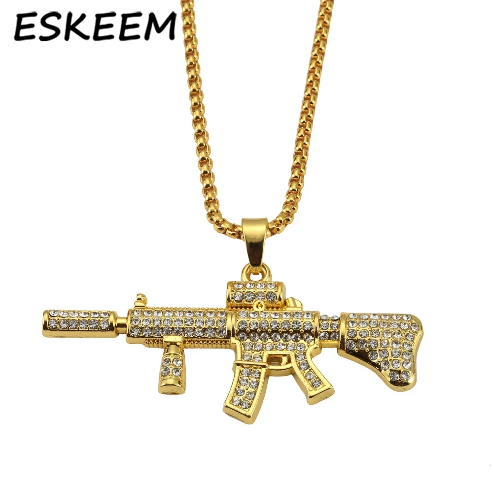 Personalized Rappers Jewelry Bling Hip Hop Iced Out AAA CZ AK47 Carbine Pendant Necklace